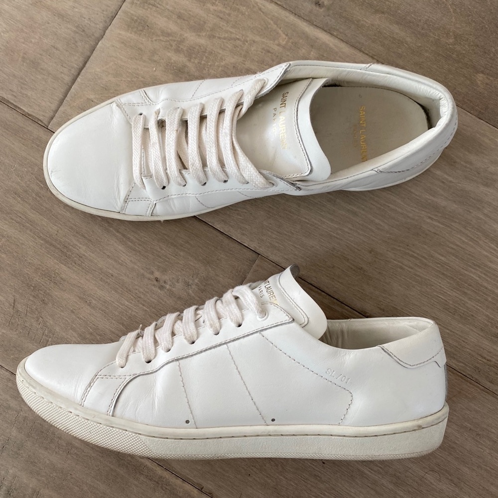 Saint Laurent White Leather Sneakers YSL 38 - Picture 6 of 8
